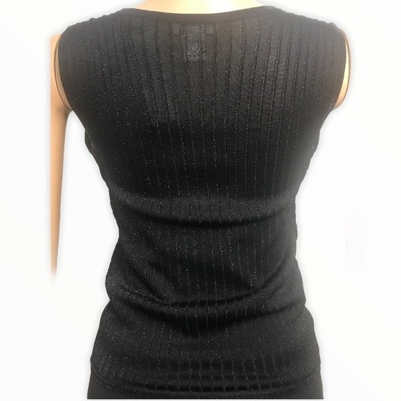 90s Cache Cow Neck Tank Black Layered Ribbed Knit Shimmer Size M - Picture 8 of 16